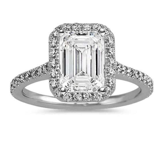 Slim Halo Engagement Ring for 2.00 ct Emerald Cut