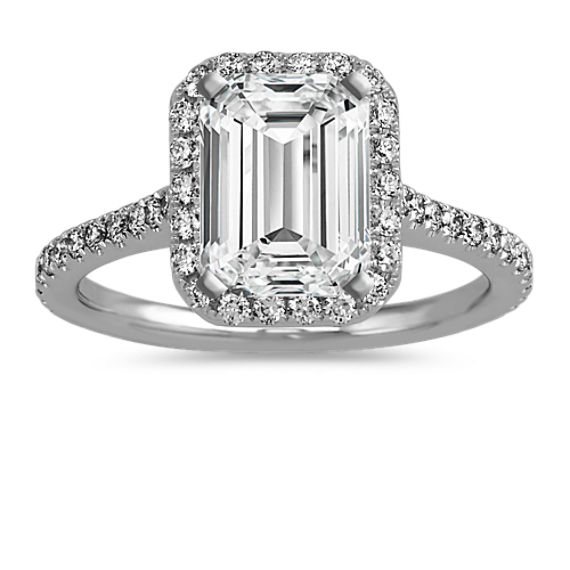 Slim Halo Engagement Ring for 2.50 ct Emerald Cut
