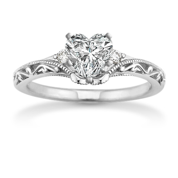 Vintage Diamond Engagement Ring with Filigree Detail with Heart Diamond