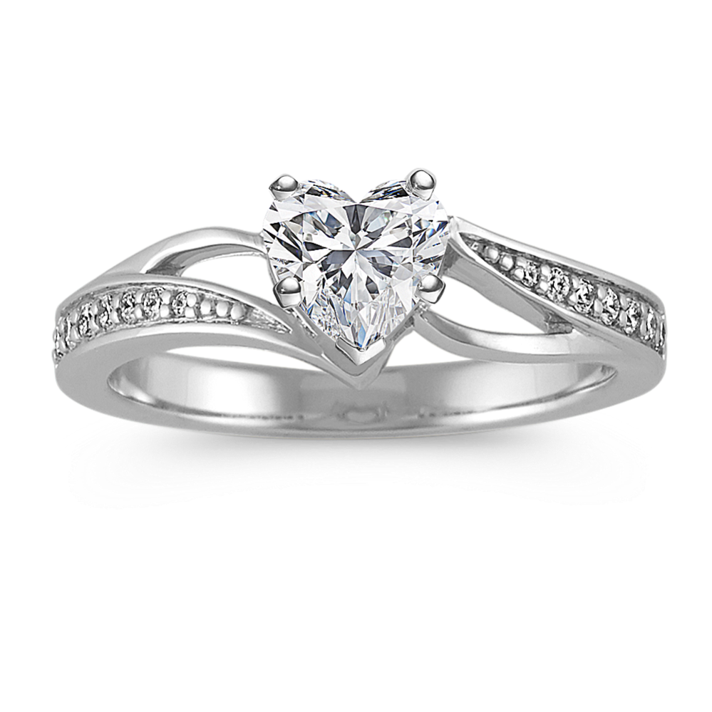 Diamond Ring to Hold Heart-Shaped Gemstone in 14k White Gold