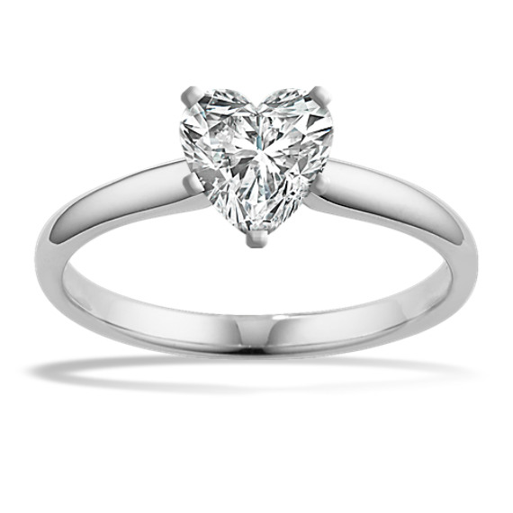 Solitaire Engagement Ring in 14k White Gold with Heart Diamond