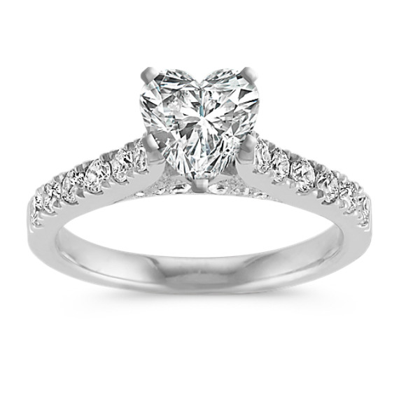 Classic Platinum Diamond Cathedral Engagement Ring with Pave Setting