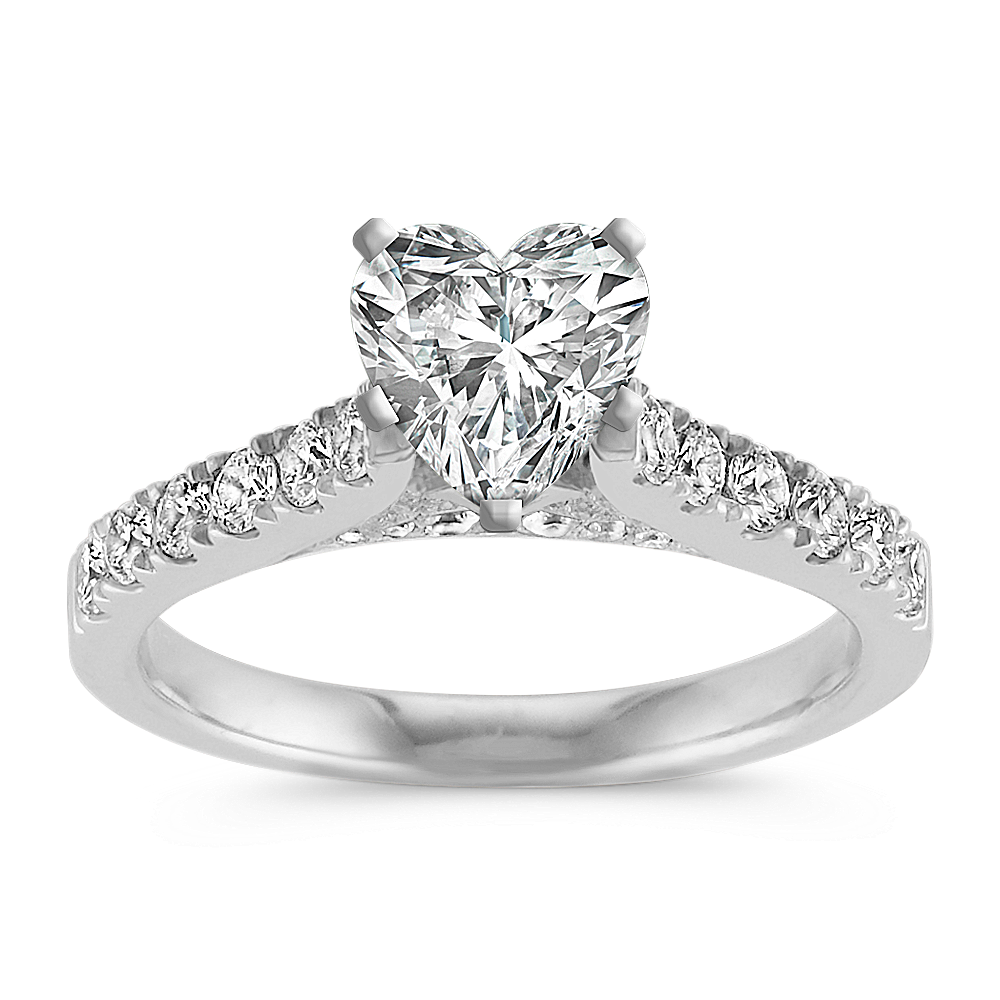 Classic Platinum Diamond Cathedral Engagement Ring with Pave Setting