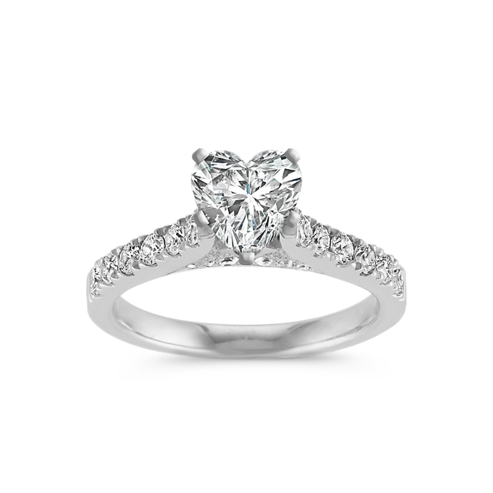 Classic Platinum Natural Diamond Cathedral Engagement Ring with Pave Setting