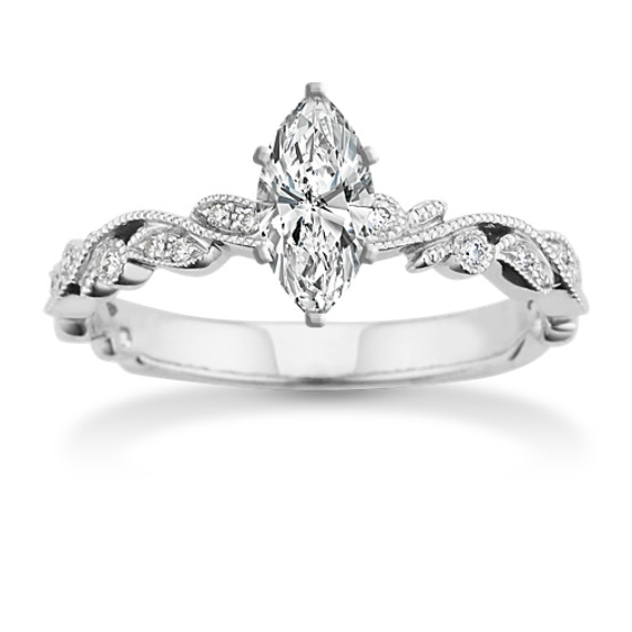 Vintage Diamond Engagement Ring in 14k White Gold with Marquise Diamond