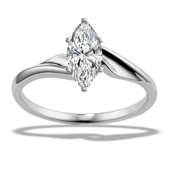 Swirl Solitaire Ring in 14k White Gold with Marquise Diamond