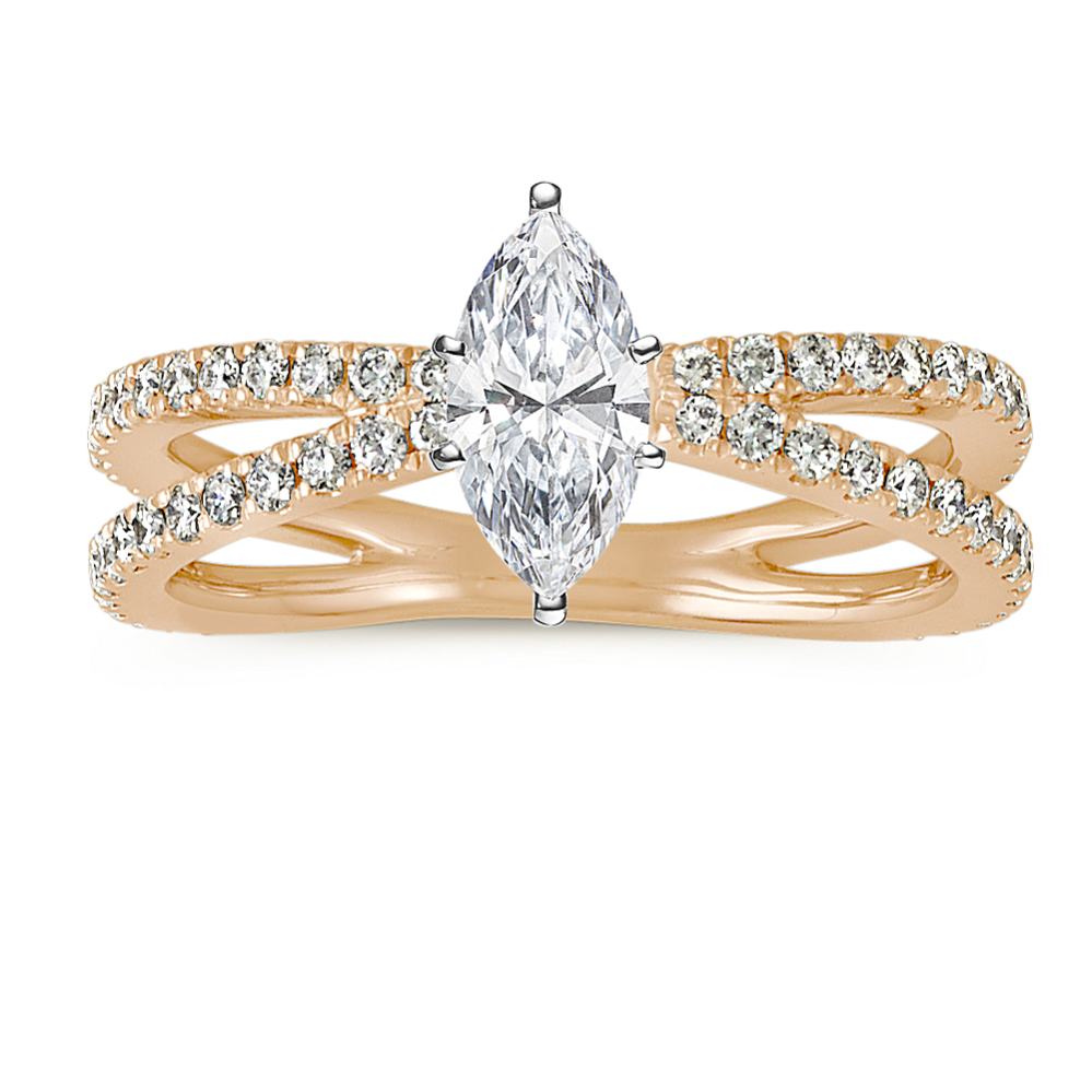 Pave-Set Diamond Split Shank Engagement Ring in 14k Yellow Gold