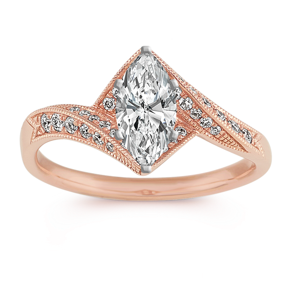 Round Diamond Vintage Ring in 14k Rose Gold