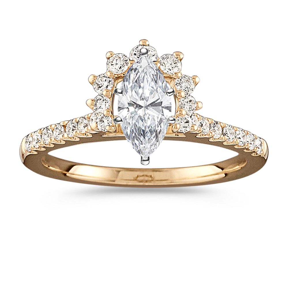Jubilation Diamond Halo Engagement Ring in 14K Yellow Gold