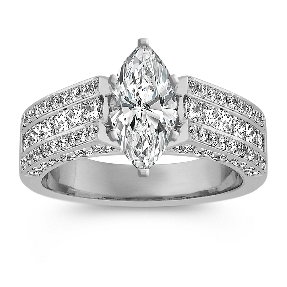 Princess Cut and Round Diamond Engagement Ring