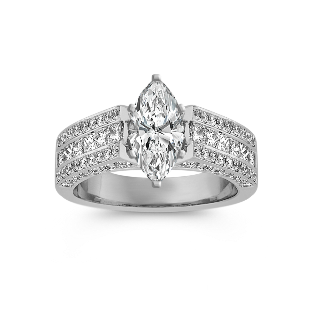 Princess Cut and Round Natural Diamond Engagement Ring