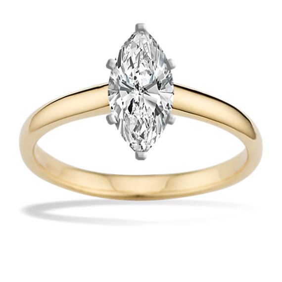 Classic Split Shank Engagement Ring in 18K Yellow Gold with Marquise Diamond