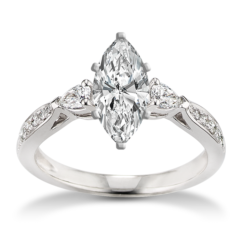 Marjorie Three-Stone Engagement Ring in Platinum