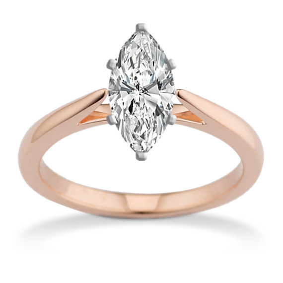 14k Rose Gold Cathedral Engagement Ring with Marquise Diamond