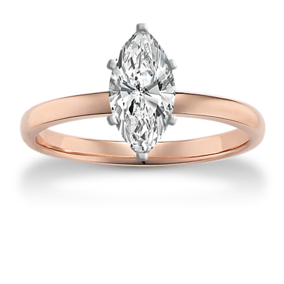Classic Solitaire Engagement Ring in 14k Rose Gold with Marquise Diamond