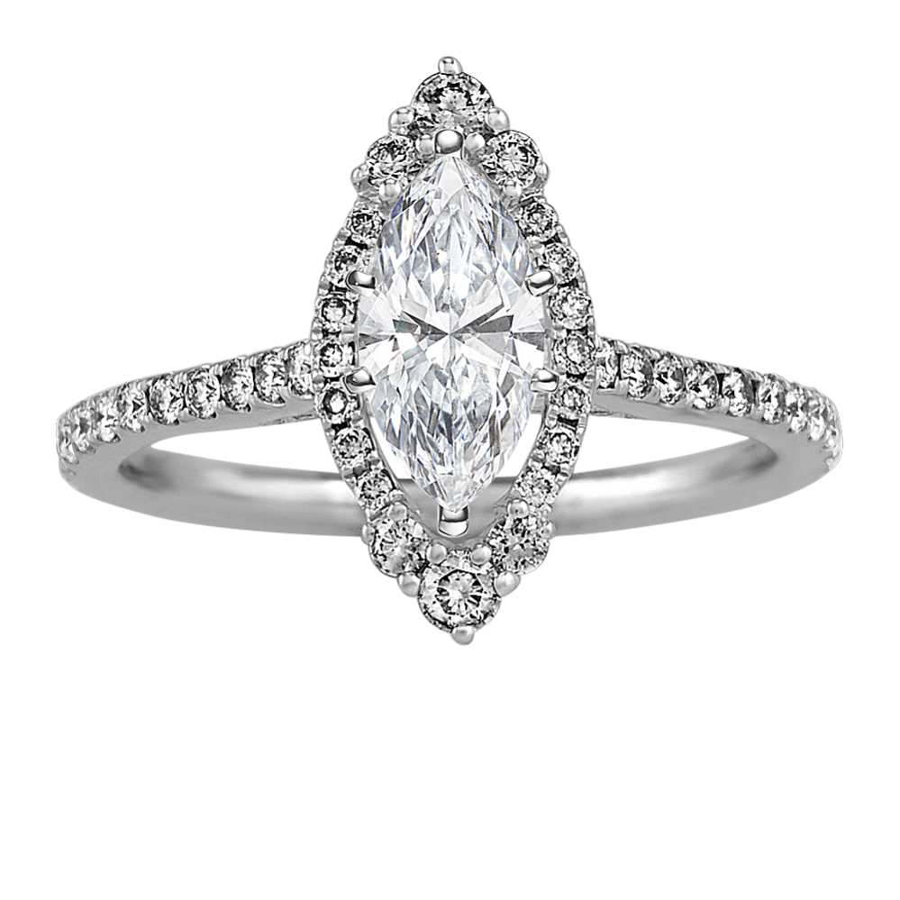 Marquise Shaped Halo Diamond Engagement Ring