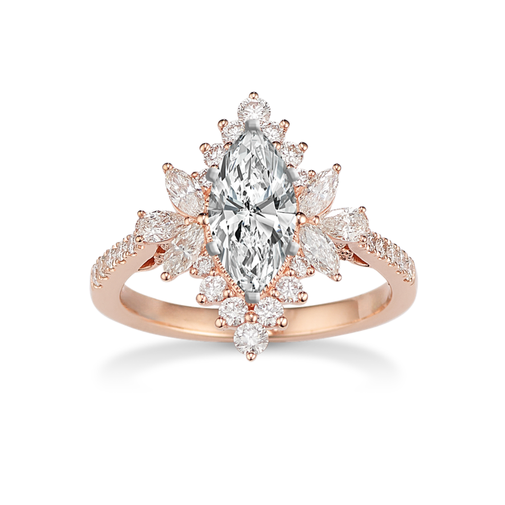 Cypress Marquise, Pear-Shaped and Round Natural Diamond Halo Engagement Ring