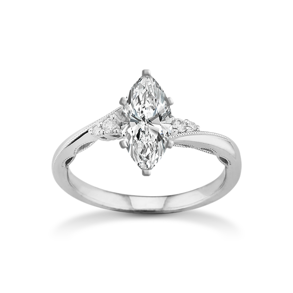 Classic Natural Diamond Engagement Ring in 14k White Gold