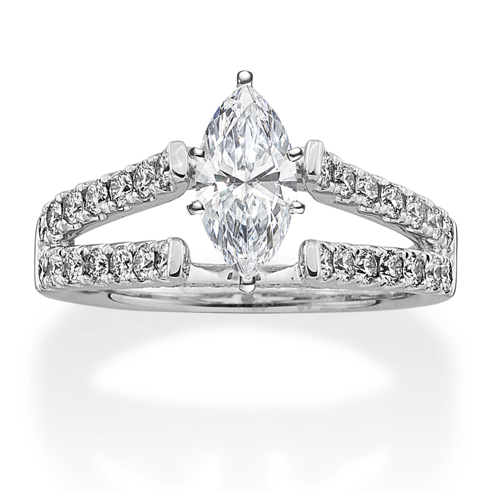 Diamond Split Shank Engagement Ring in 14K White Gold