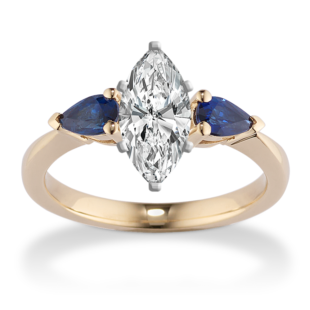 Sapphire Leaf Three-Stone Engagement Ring