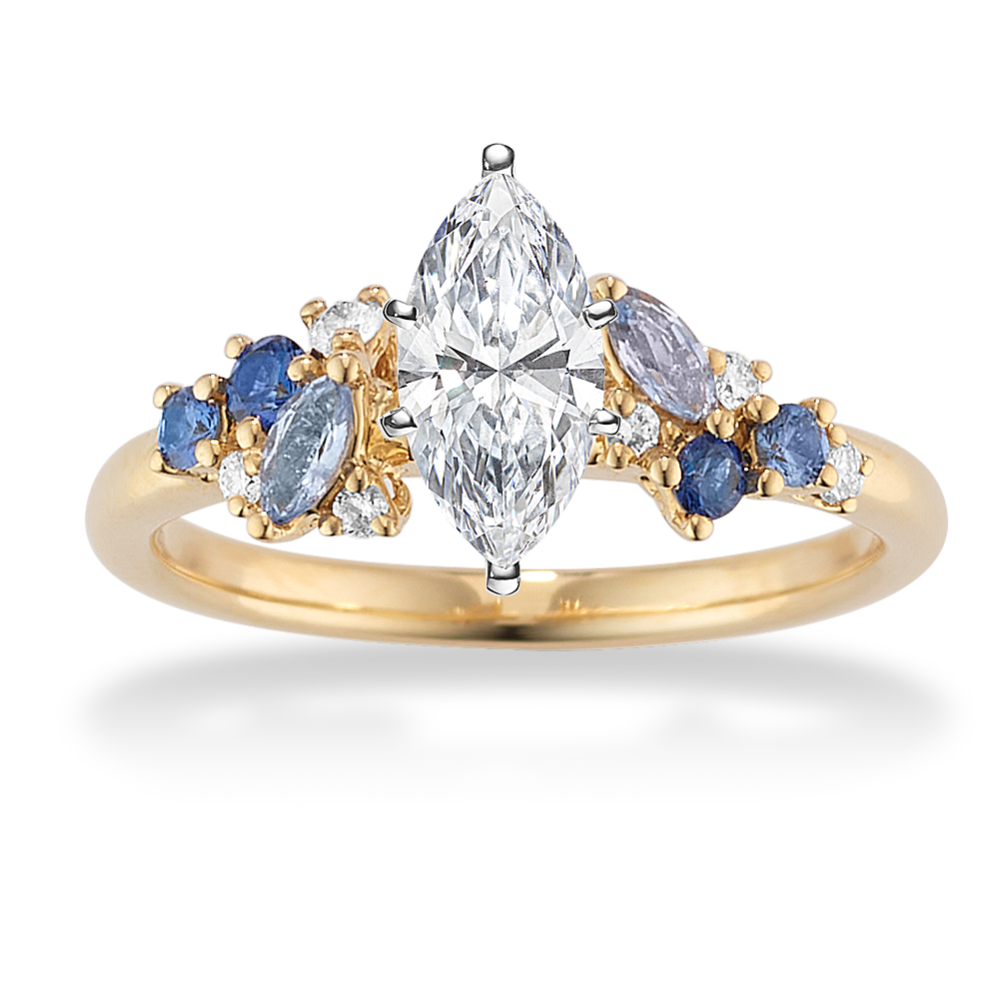 Floral Cluster Blue Sapphire Engagement Ring