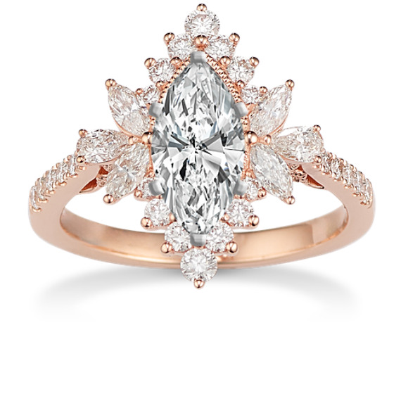 Marquise, Pear-Shaped and Round Diamond Halo Engagement Ring
