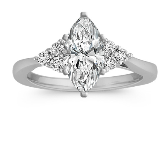 Round Diamond Trio Accent Engagement Ring in 14k White Gold with Marquise Diamond