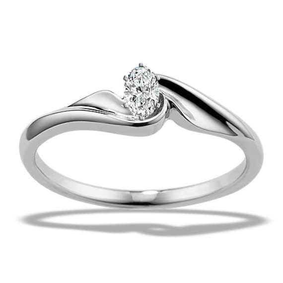 Swirl Solitaire Ring in 14k White Gold with Oval Diamond