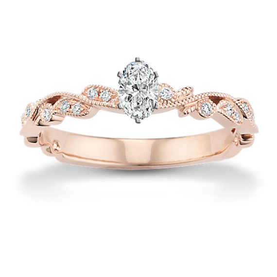 Vintage Diamond Engagement Ring in 14k Rose Gold with Oval Diamond