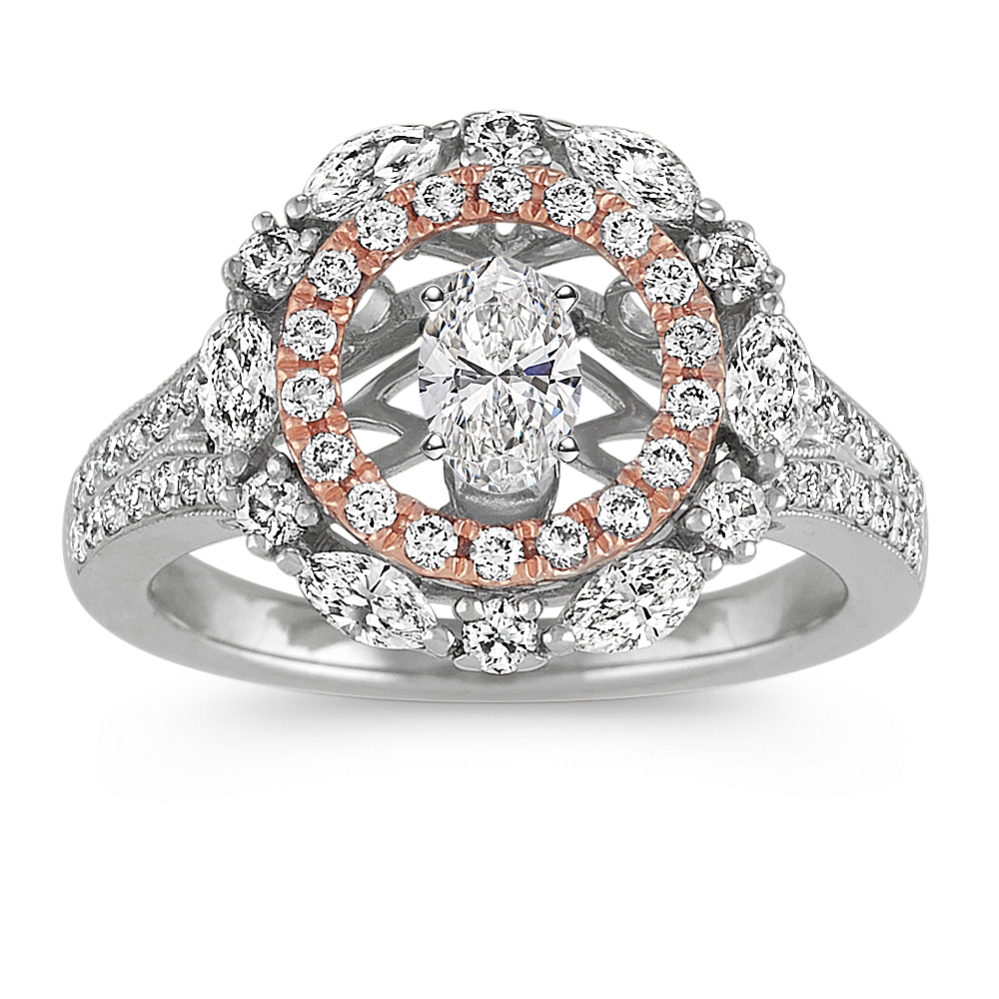 Roma 14k Two-Tone Double-Halo Diamond Engagement Ring