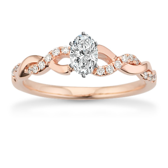 Round Diamond Infinity Engagement Ring in 14k Rose Gold with Oval Diamond