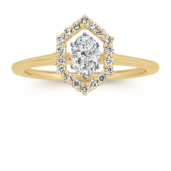 Oval Halo Engagement Ring in 14k Yellow Gold with Oval Diamond