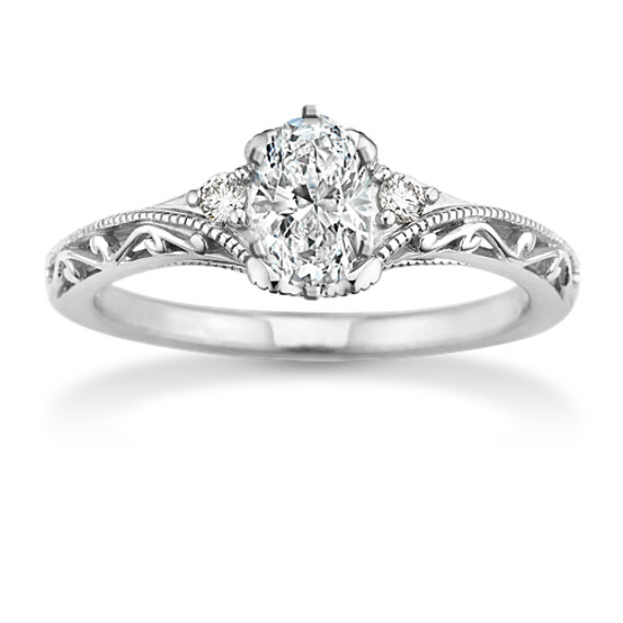 Vintage Diamond Engagement Ring with Filigree Detail with Oval Diamond