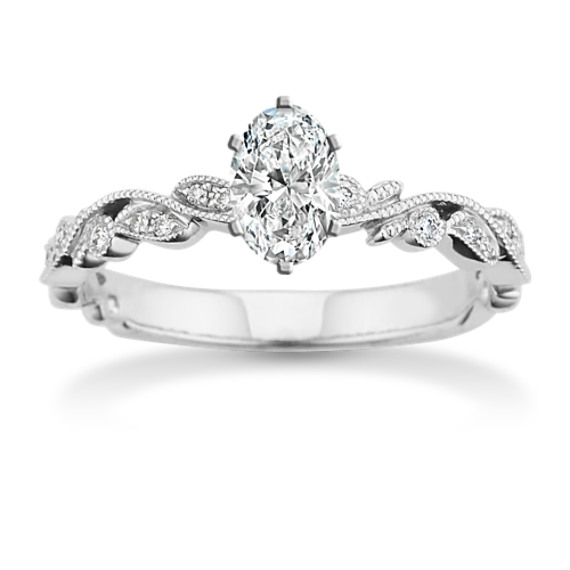 Vintage Diamond Engagement Ring in 14k White Gold with Oval Diamond