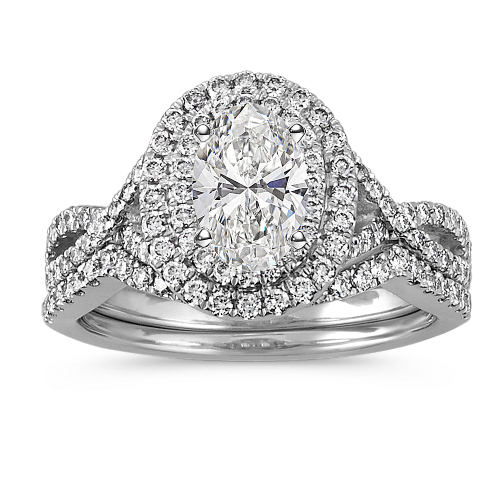 Diamond Double Oval Halo Platinum Wedding Set