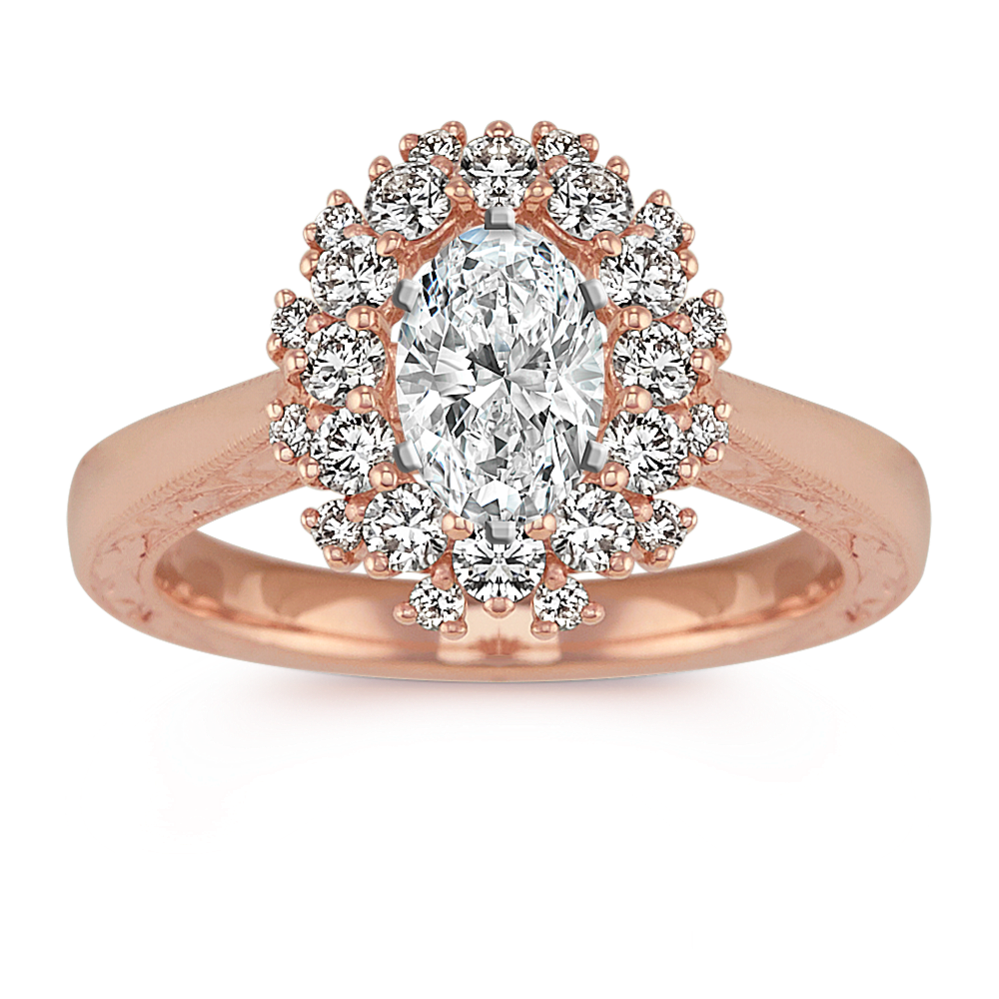 Oval Halo Diamond Engagement Ring in 14k Rose Gold