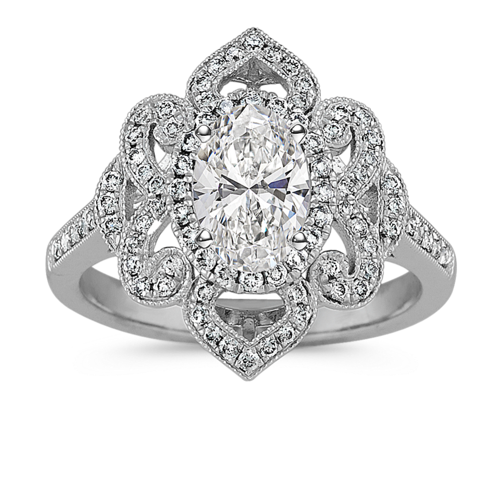 Vintage Oval Halo Ring in 14k White Gold