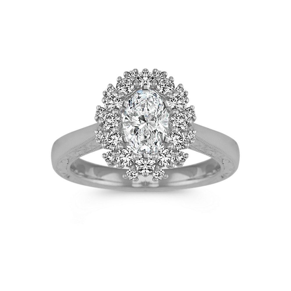 Oval Halo Natural Diamond Engagement Ring in Platinum