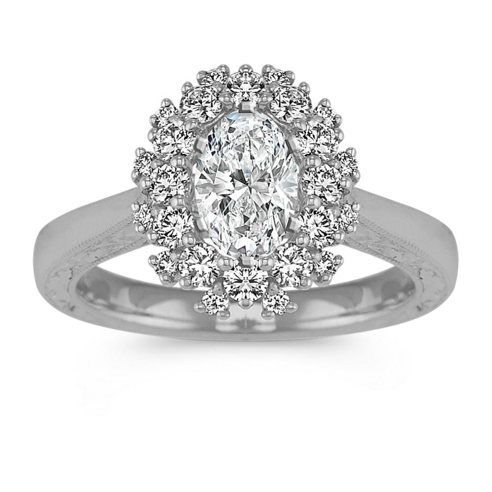 Oval Halo Diamond Engagement Ring in Platinum