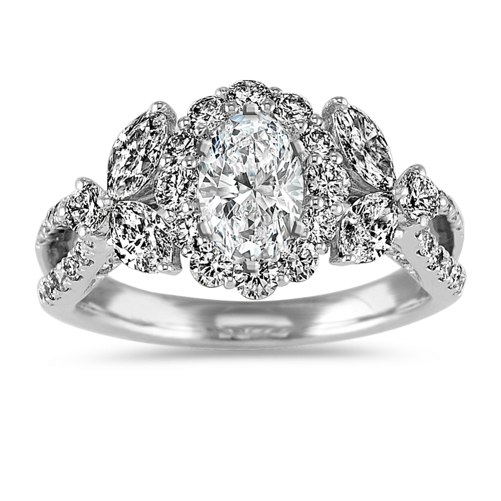 Marquise and Round Diamond Halo Engagement Ring