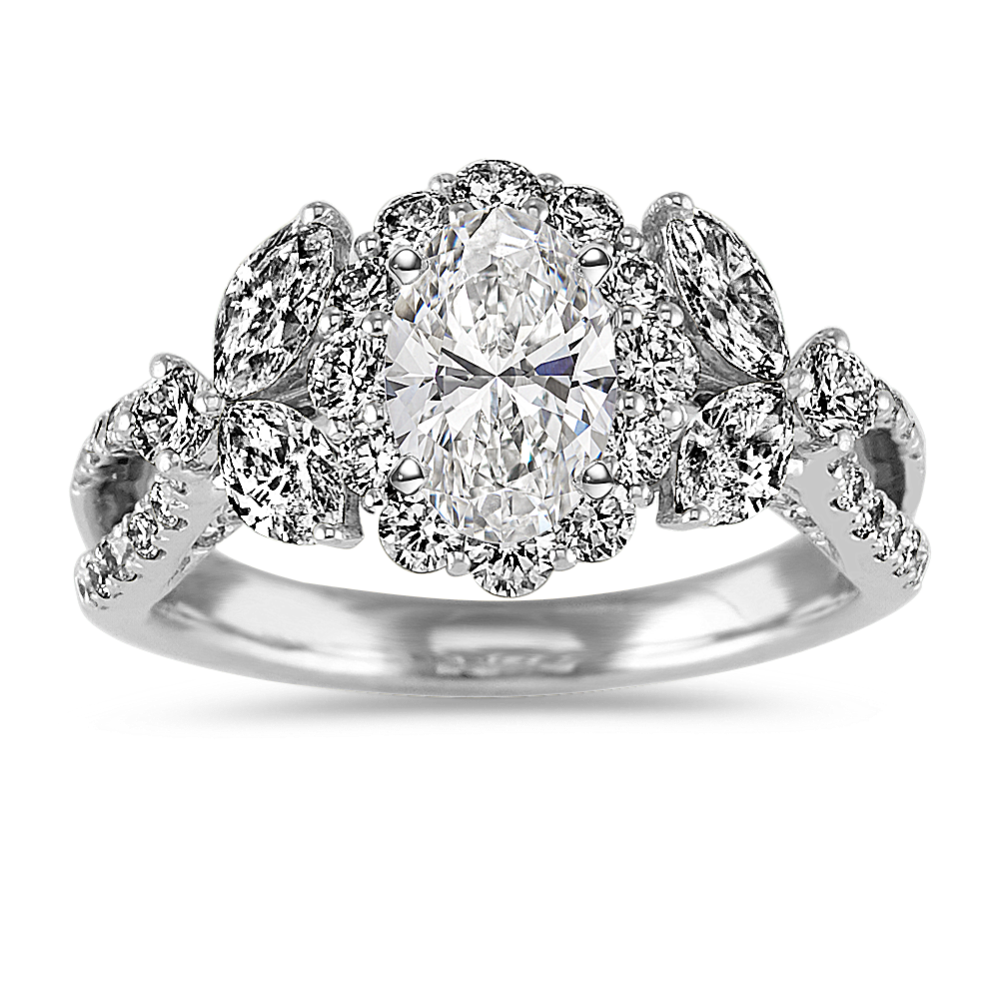 Marquise and Round Diamond Halo Engagement Ring