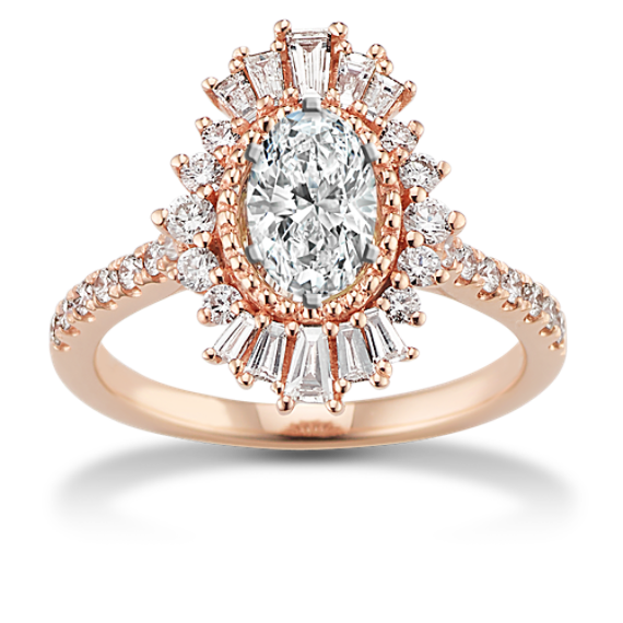 Fete Baguette and Round Natural Diamond Halo Engagement Ring