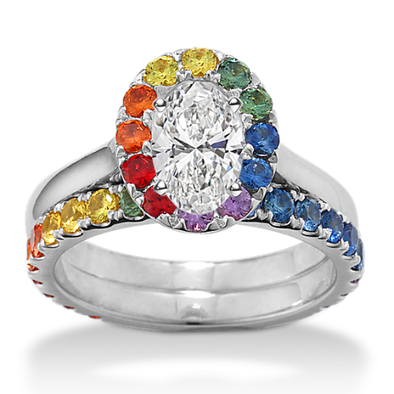 Rainbow Sapphire Wedding Set