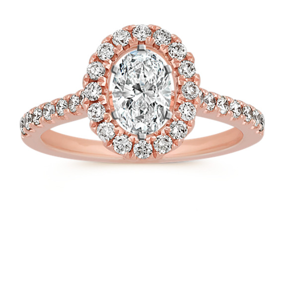 Oval Halo Engagement Ring in 14k Rose Gold with Round Diamond Accents ...