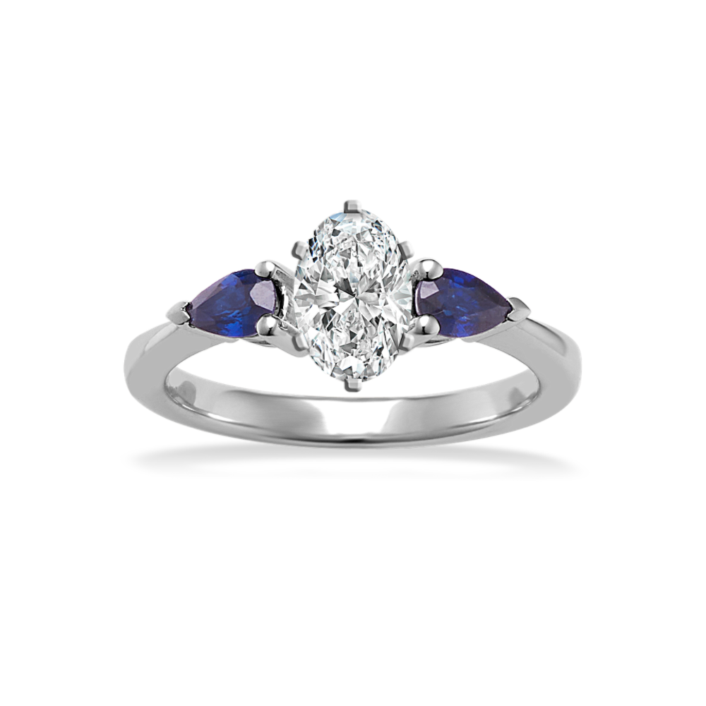 Three-Stone Pear-Shaped Natural Sapphire Engagement Ring