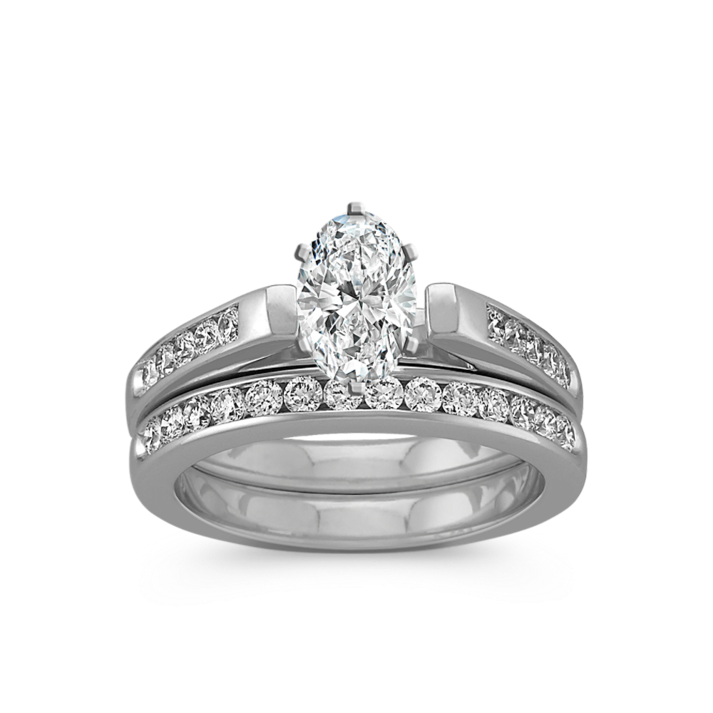 Cathedral Natural Diamond Wedding Set with Channel-Setting