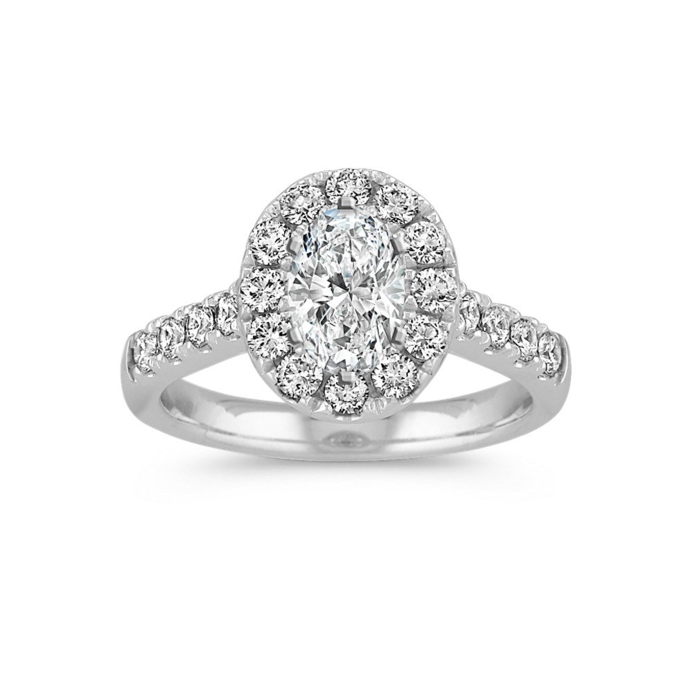 Oval Halo Natural Diamond Engagement Ring in 14k White Gold