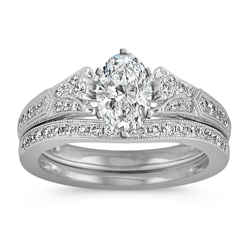 Vintage Cathedral Diamond Wedding Set with Pave-Setting