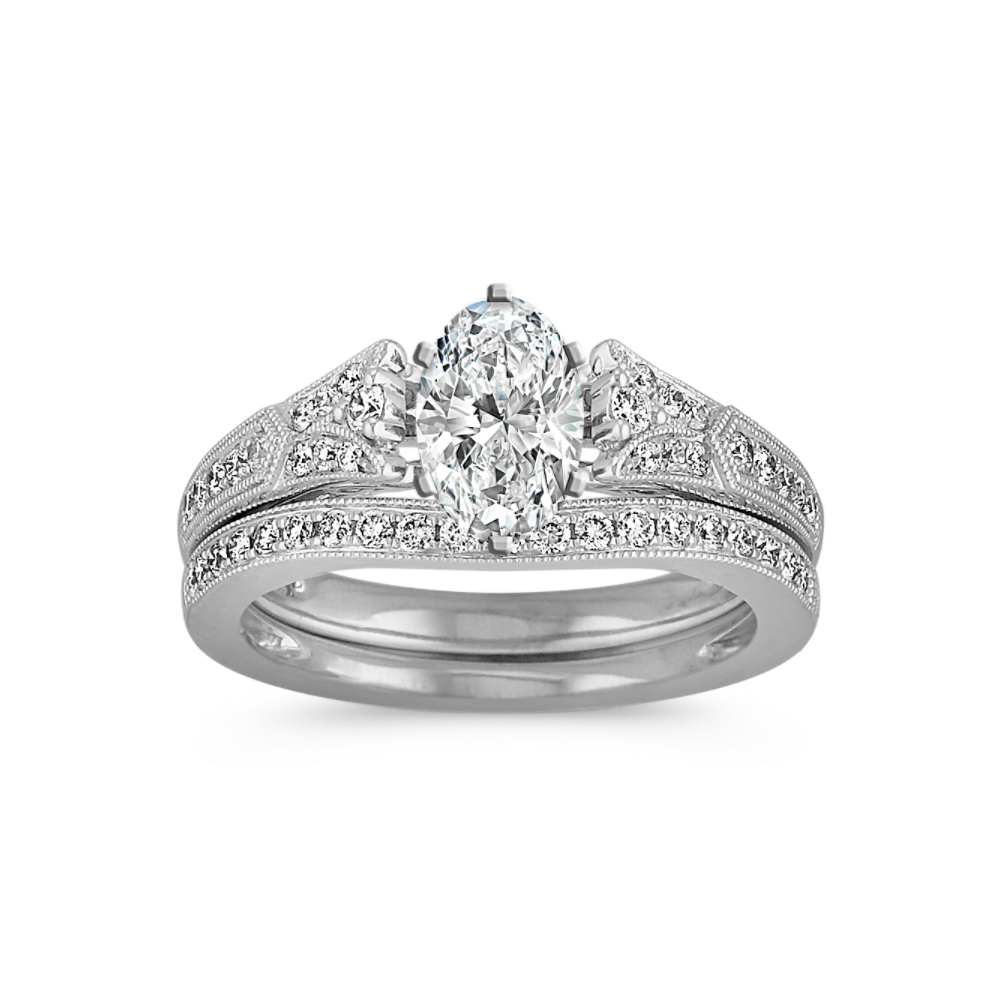 Vintage Cathedral Natural Diamond Wedding Set with Pave-Setting
