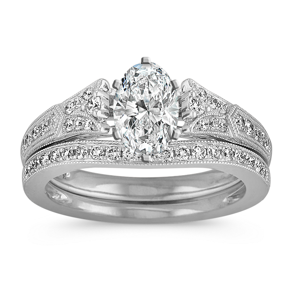Vintage Cathedral Diamond Wedding Set with Pave Setting Shane Co